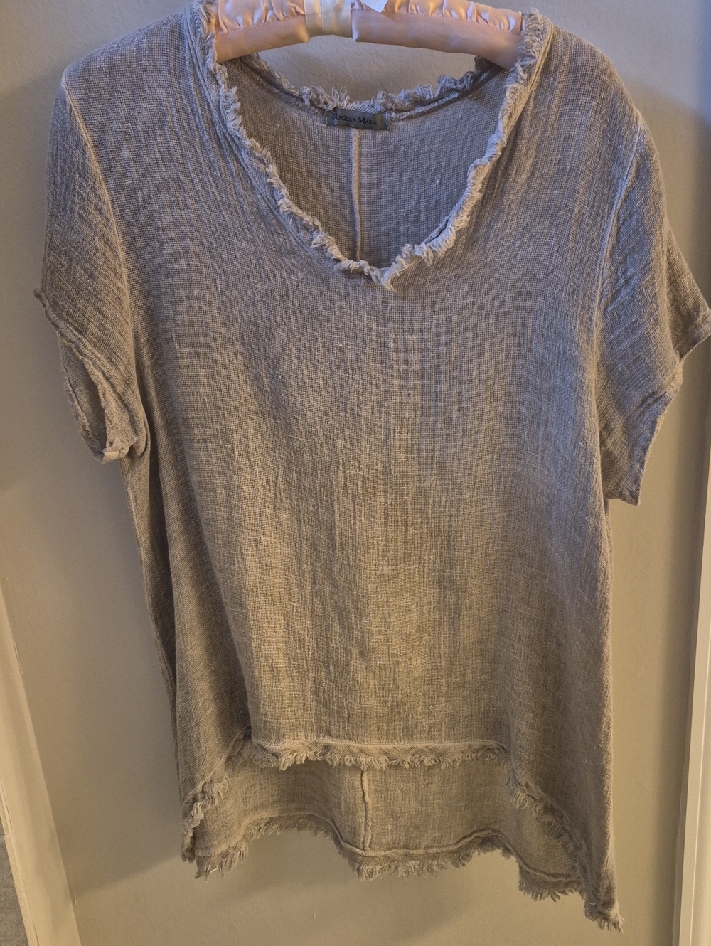 Light Gray Frayed V-Neck Women’s Top